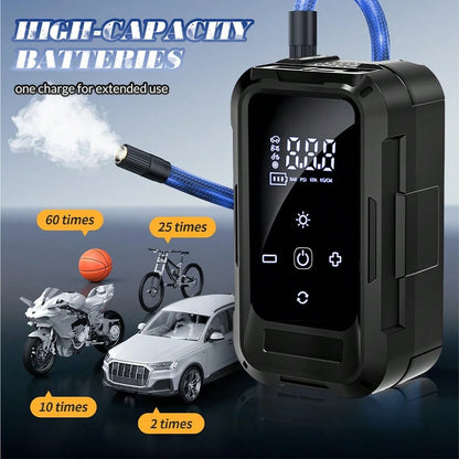 Rechargeable Tire Inflator Portable Air Compressor 60W 20L/Min 140PSI Cordless Car Pump With Digital Display Preset Pressure Auto Shut-Off & LED Light For Vehicle Motorcycle Bike Ball