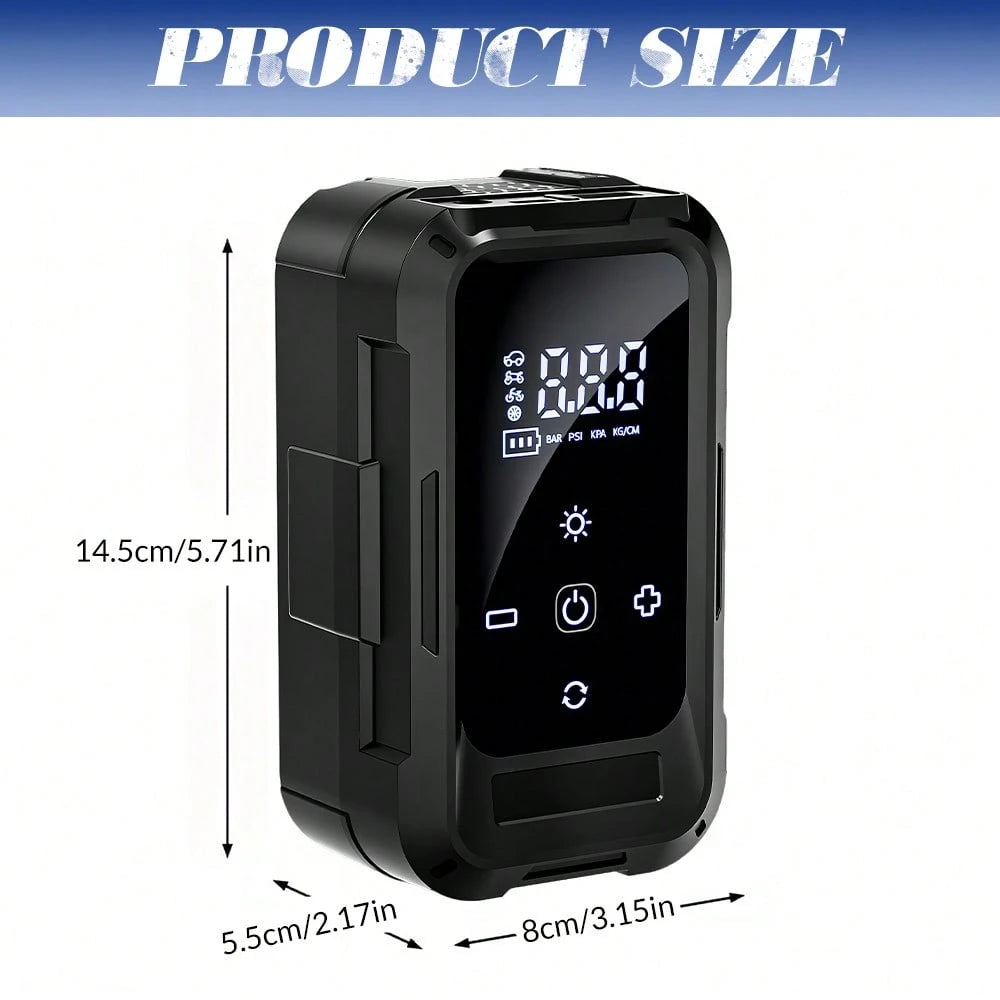 Rechargeable Tire Inflator Portable Air Compressor 60W 20L/Min 140PSI Cordless Car Pump With Digital Display Preset Pressure Auto Shut-Off & LED Light For Vehicle Motorcycle Bike Ball