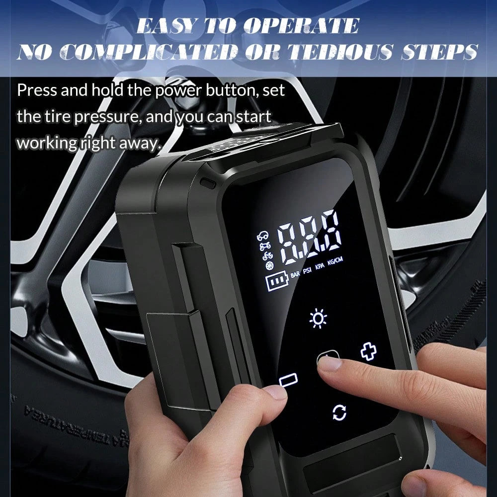 Rechargeable Tire Inflator Portable Air Compressor 60W 20L/Min 140PSI Cordless Car Pump With Digital Display Preset Pressure Auto Shut-Off & LED Light For Vehicle Motorcycle Bike Ball