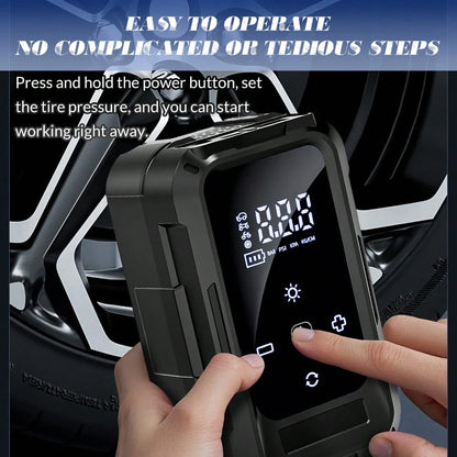 Rechargeable Tire Inflator Portable Air Compressor 60W 20L/Min 140PSI Cordless Car Pump With Digital Display Preset Pressure Auto Shut-Off & LED Light For Vehicle Motorcycle Bike Ball