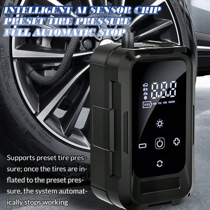 Rechargeable Tire Inflator Portable Air Compressor 60W 20L/Min 140PSI Cordless Car Pump With Digital Display Preset Pressure Auto Shut-Off & LED Light For Vehicle Motorcycle Bike Ball