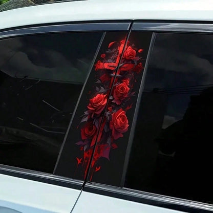 Red Rose Cross Pattern Glossy Car Sticker, For Vehicle Decoration, B-Pillar Protective Film Decal