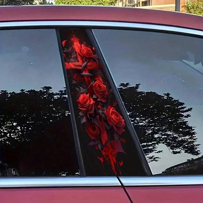 Red Rose Cross Pattern Glossy Car Sticker, For Vehicle Decoration, B-Pillar Protective Film Decal