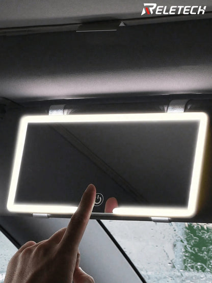 Reletech Fccemc Ultra-Thin LED Car Vanity Mirror, High Definition Sun Visor Hanging Mirror, USB Rechargeable, Dimmable Touch Screen, Car Interior Makeup Mirror For Women