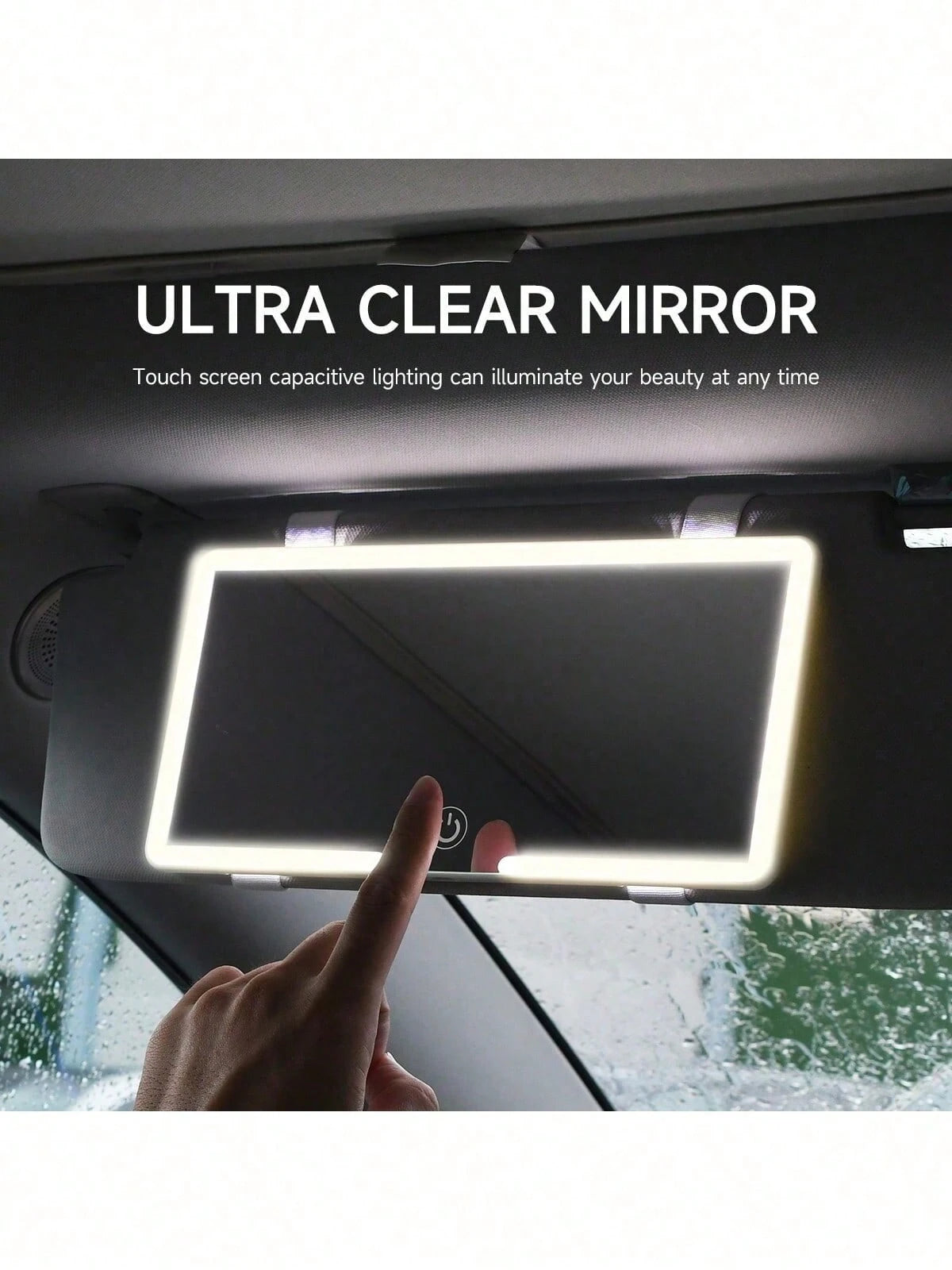 Reletech Fccemc Ultra-Thin LED Car Vanity Mirror, High Definition Sun Visor Hanging Mirror, USB Rechargeable, Dimmable Touch Screen, Car Interior Makeup Mirror For Women