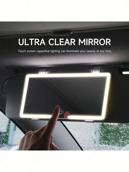 Reletech Fccemc Ultra-Thin LED Car Vanity Mirror, High Definition Sun Visor Hanging Mirror, USB Rechargeable, Dimmable Touch Screen, Car Interior Makeup Mirror For Women