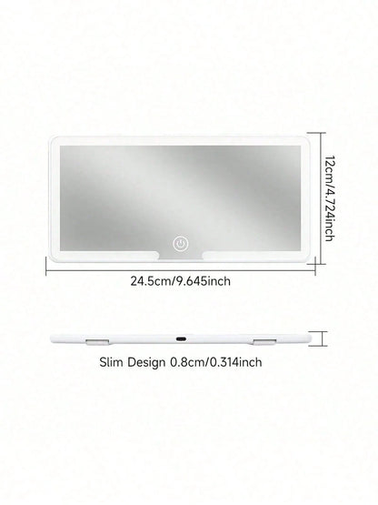 Reletech Fccemc Ultra-Thin LED Car Vanity Mirror, High Definition Sun Visor Hanging Mirror, USB Rechargeable, Dimmable Touch Screen, Car Interior Makeup Mirror For Women