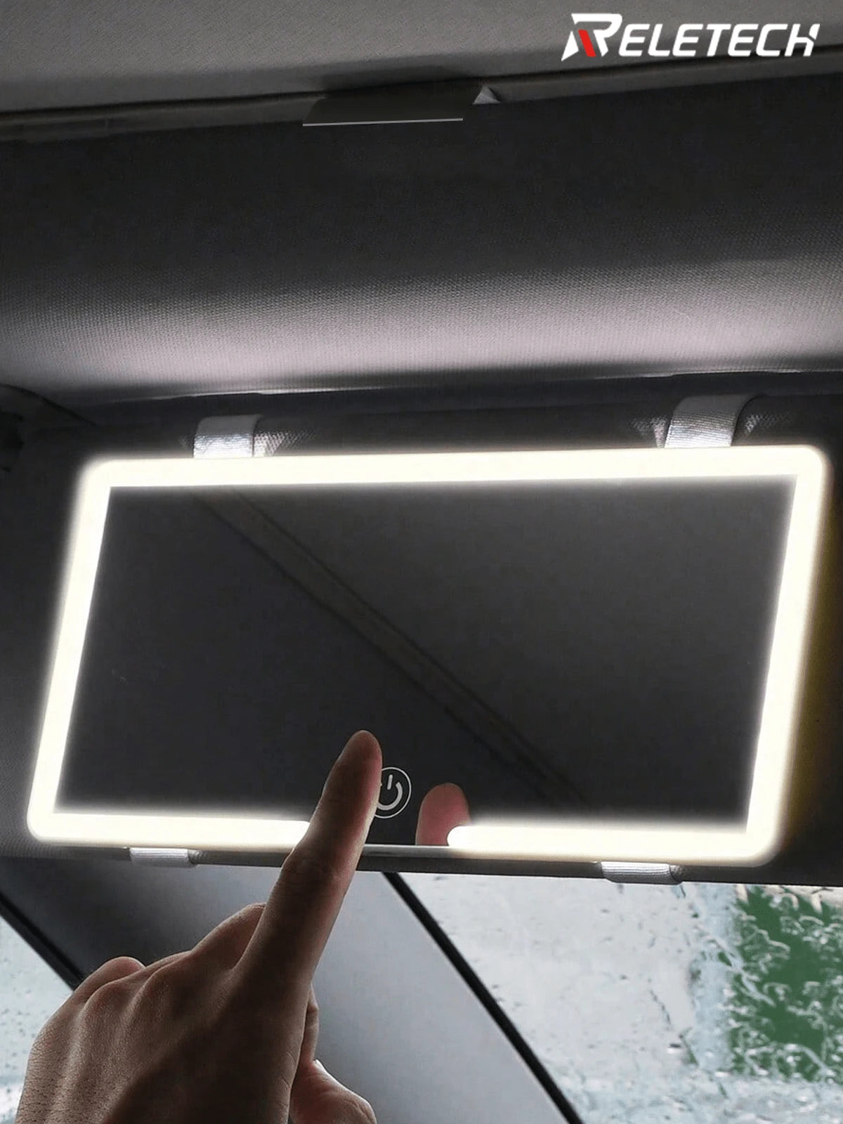 Reletech Fccemc Ultra-Thin LED Car Vanity Mirror, High Definition Sun Visor Hanging Mirror, USB Rechargeable, Dimmable Touch Screen, Car Interior Makeup Mirror For Women