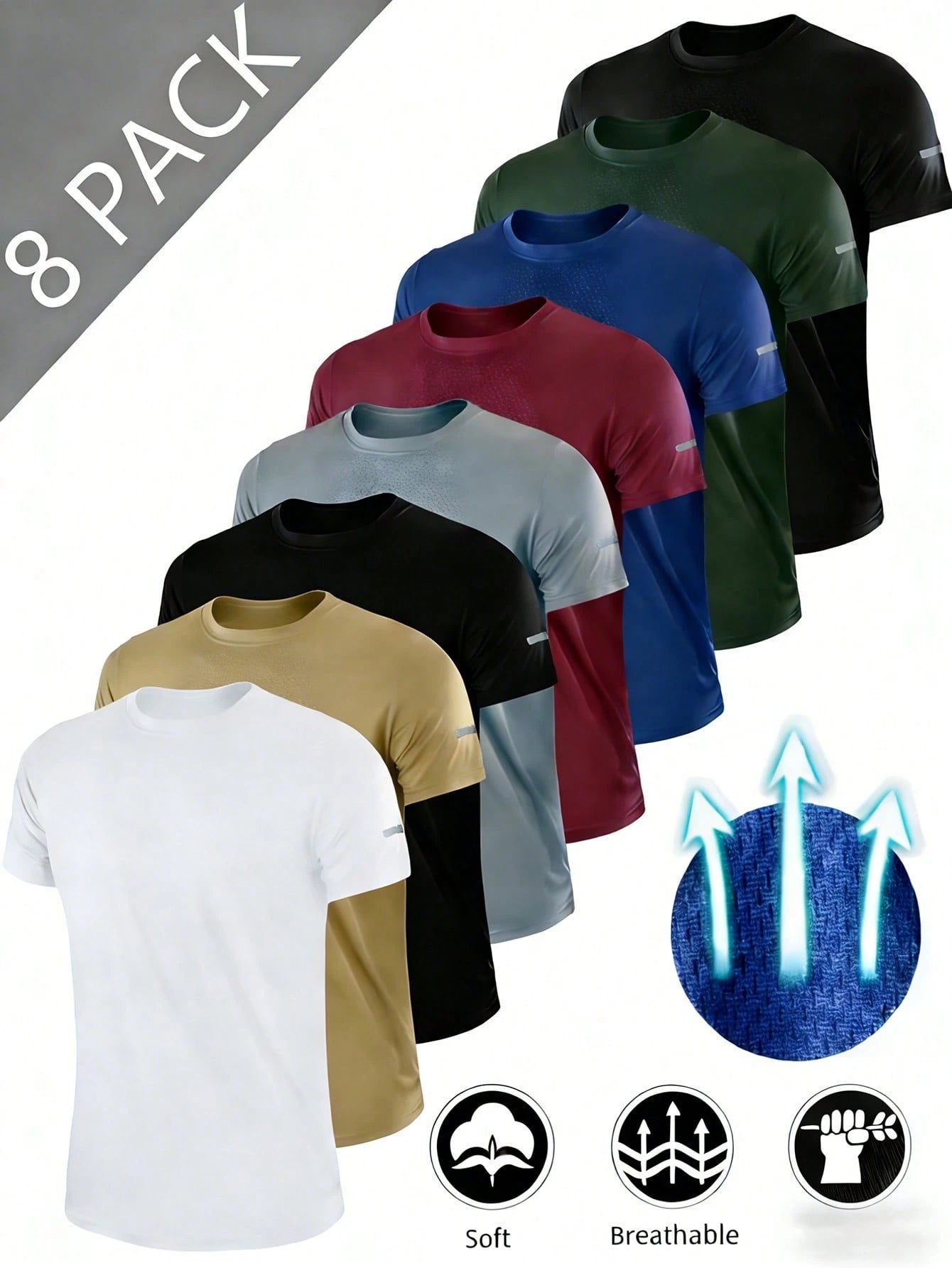 RELOUST 8PCS Workout Shirts For Men Athletic Running Gym T-Shirt, Quick-Drying Cooling Breathable Performance Top, Moisture Wicking Short Sleeve Tee, Mens Clothes Activewear, Butfits For Men, Great Gi