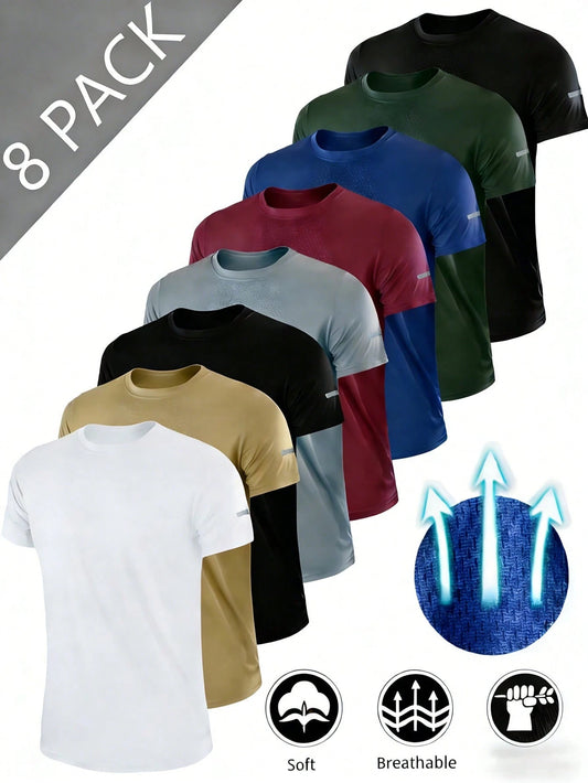 RELOUST 8PCS Workout Shirts For Men Athletic Running Gym T-Shirt, Quick-Drying Cooling Breathable Performance Top, Moisture Wicking Short Sleeve Tee, Mens Clothes Activewear, Butfits For Men, Great Gi