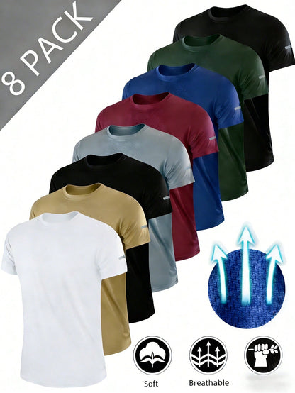 RELOUST 8PCS Workout Shirts For Men Athletic Running Gym T-Shirt, Quick-Drying Cooling Breathable Performance Top, Moisture Wicking Short Sleeve Tee, Mens Clothes Activewear, Butfits For Men, Great Gi