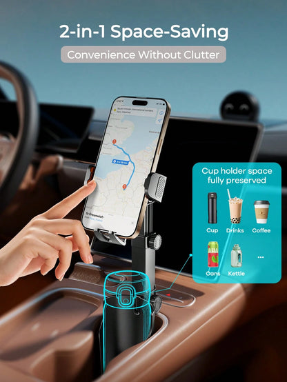 REMAX 2-In-1 Car Cup Holder Extender, Universal Adjustable Cup Holder, Quick 1 Second Installation, Adjustable Height And Angle, Fits 7.5-10cm Cups, Non-Slip Retractable Car Accessory For Car, Treadmi