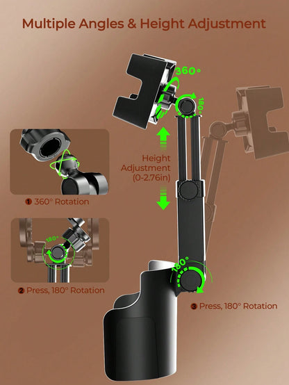 REMAX 4.7-9.4 Inch Phone/Tablet Cup Holder, Multi-Angle & Height Adjustable, Stable Non-Slip, Fits 7.5cm-10cm Cup Bottom, 360° Rotation, 1-Second Installation, Extendable Car Accessory, Car Organizer