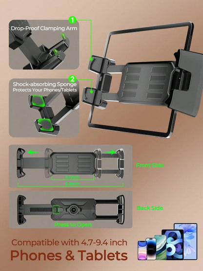 REMAX 4.7-9.4 Inch Phone/Tablet Cup Holder, Multi-Angle & Height Adjustable, Stable Non-Slip, Fits 7.5cm-10cm Cup Bottom, 360° Rotation, 1-Second Installation, Extendable Car Accessory, Car Organizer