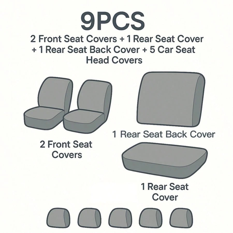 REMAX 9pcs Polyester Fabric Car Seat Covers, Compatible With Airbags, Universal Fit Seat Cushions, Car Accessories, New Design For Women