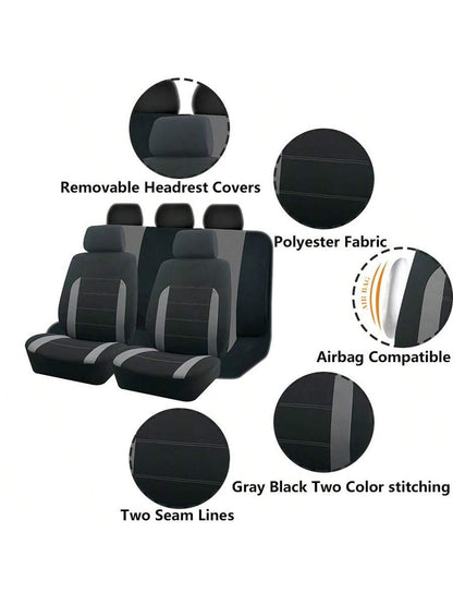 REMAX 9pcs Polyester Fabric Car Seat Covers, Compatible With Airbags, Universal Fit Seat Cushions, Car Accessories, New Design For Women