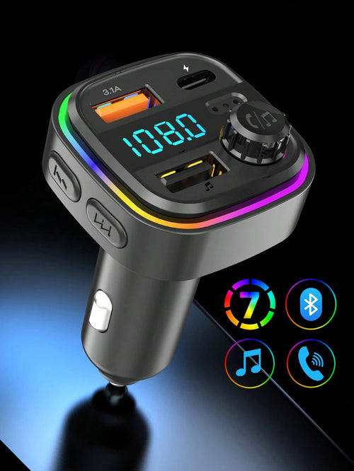REMAX Bluetooth Car Charger With RGB Ambient Light; 3-Port Fast Charging; USB-C Charger; Built-In Microphone For Music/Call/Navigation; Bluetooth 5.3 Auto Reconnect; Dual Bluetooth/USB Mode; Essential