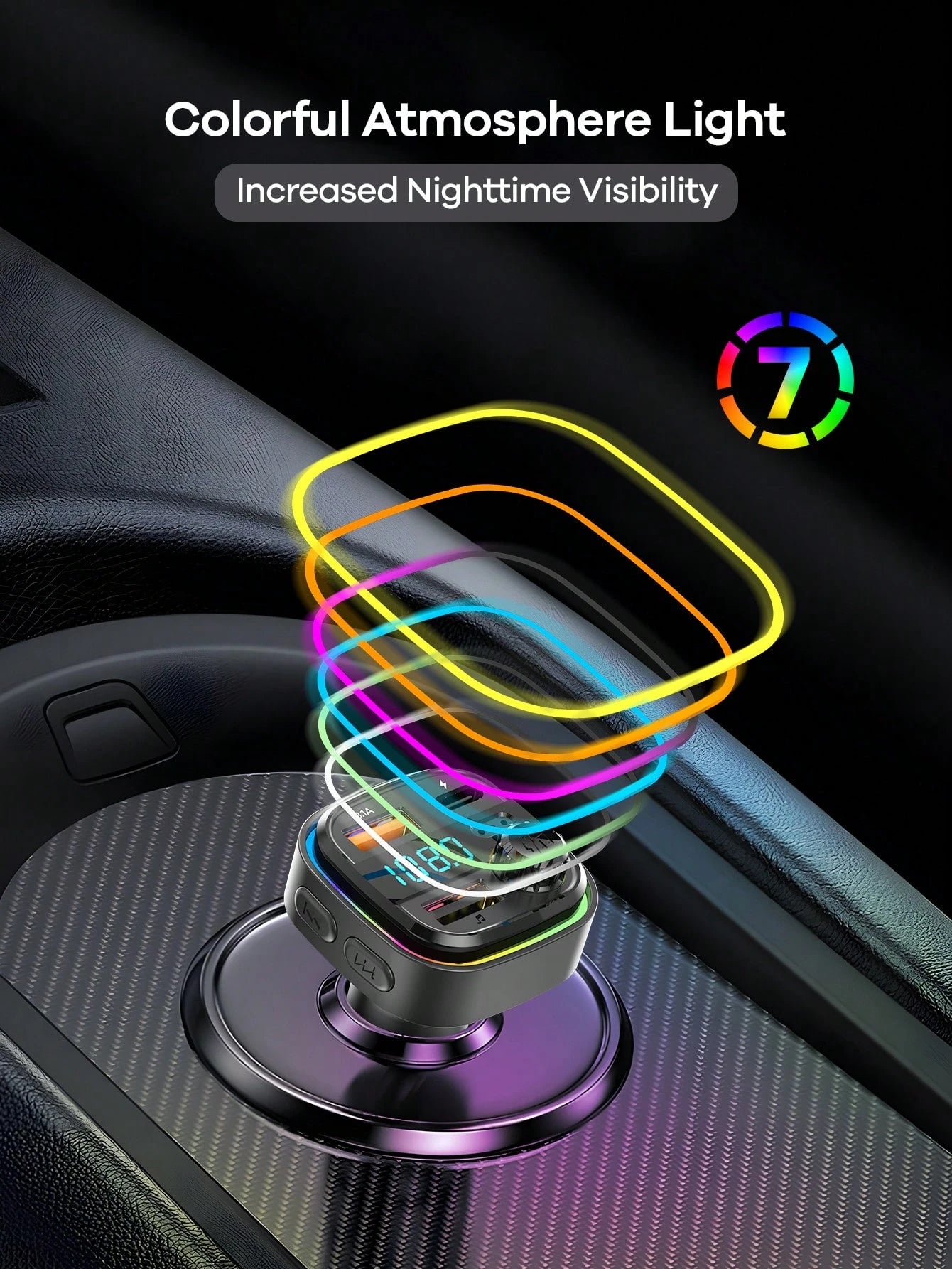 REMAX Bluetooth Car Charger With RGB Ambient Light; 3-Port Fast Charging; USB-C Charger; Built-In Microphone For Music/Call/Navigation; Bluetooth 5.3 Auto Reconnect; Dual Bluetooth/USB Mode; Essential