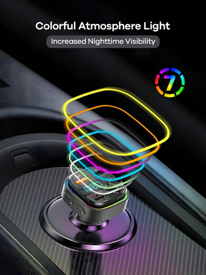 REMAX Bluetooth Car Charger With RGB Ambient Light; 3-Port Fast Charging; USB-C Charger; Built-In Microphone For Music/Call/Navigation; Bluetooth 5.3 Auto Reconnect; Dual Bluetooth/USB Mode; Essential
