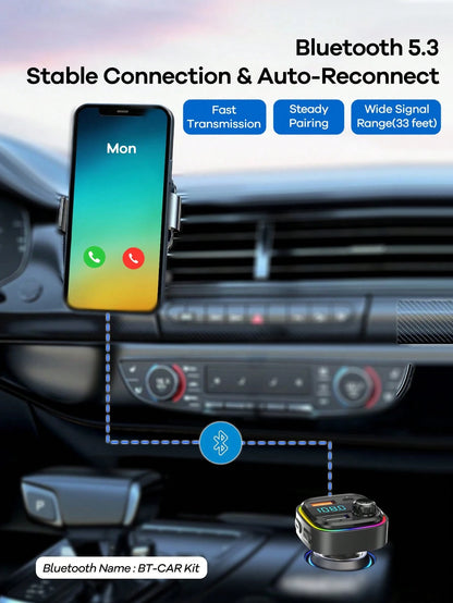 REMAX Bluetooth Car Charger With RGB Ambient Light; 3-Port Fast Charging; USB-C Charger; Built-In Microphone For Music/Call/Navigation; Bluetooth 5.3 Auto Reconnect; Dual Bluetooth/USB Mode; Essential
