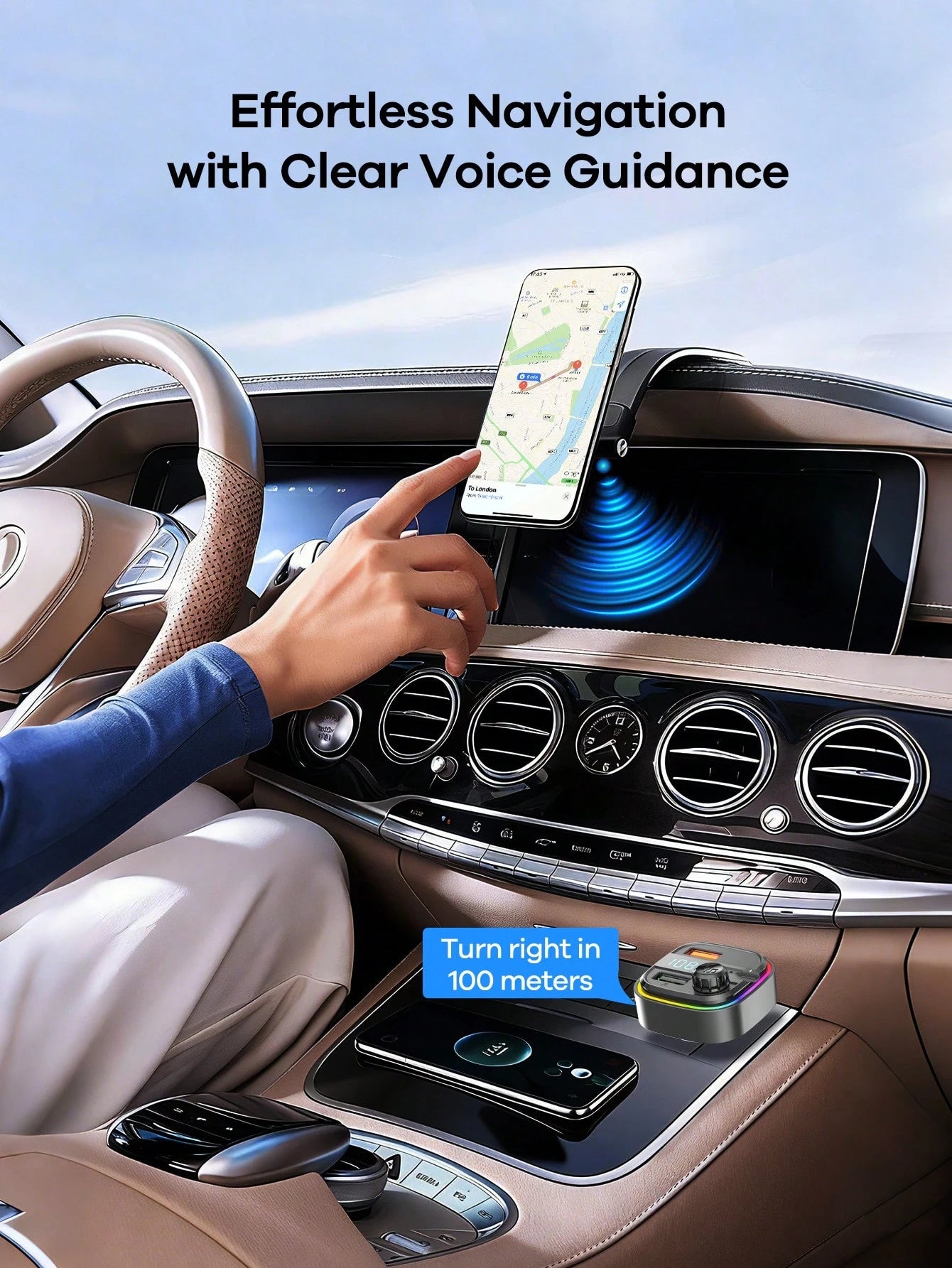 REMAX Bluetooth Car Charger With RGB Ambient Light; 3-Port Fast Charging; USB-C Charger; Built-In Microphone For Music/Call/Navigation; Bluetooth 5.3 Auto Reconnect; Dual Bluetooth/USB Mode; Essential