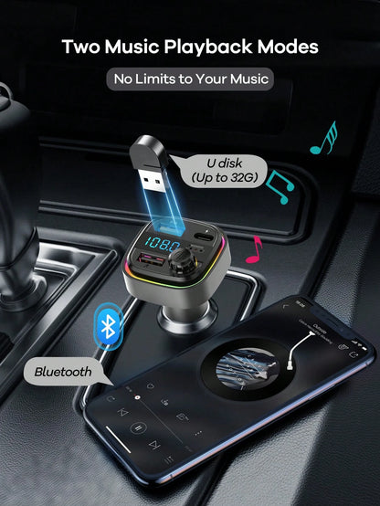 REMAX Bluetooth Car Charger With RGB Ambient Light; 3-Port Fast Charging; USB-C Charger; Built-In Microphone For Music/Call/Navigation; Bluetooth 5.3 Auto Reconnect; Dual Bluetooth/USB Mode; Essential