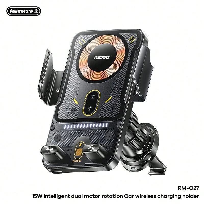 REMAX RM-C27 Smart Car Phone Holder Features 15W Wireless Fast Charging, Infrared Auto-Clamp, And Dual-Motor Rotation, Perfect For Navigation, Commuting, And Travel, Making It A Practical Ramadan Or E