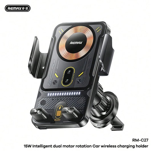REMAX RM-C27 Smart Car Phone Holder Features 15W Wireless Fast Charging, Infrared Auto-Clamp, And Dual-Motor Rotation, Perfect For Navigation, Commuting, And Travel, Making It A Practical Ramadan Or E