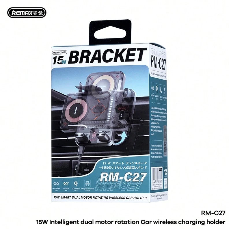 REMAX RM-C27 Smart Car Phone Holder Features 15W Wireless Fast Charging, Infrared Auto-Clamp, And Dual-Motor Rotation, Perfect For Navigation, Commuting, And Travel, Making It A Practical Ramadan Or E