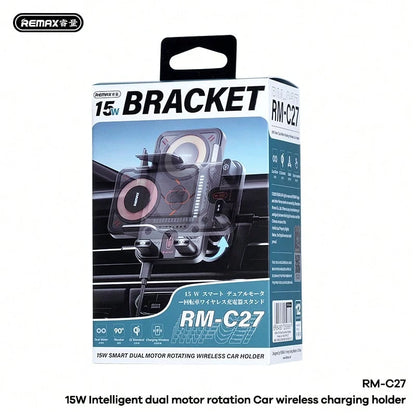 REMAX RM-C27 Smart Car Phone Holder Features 15W Wireless Fast Charging, Infrared Auto-Clamp, And Dual-Motor Rotation, Perfect For Navigation, Commuting, And Travel, Making It A Practical Ramadan Or E