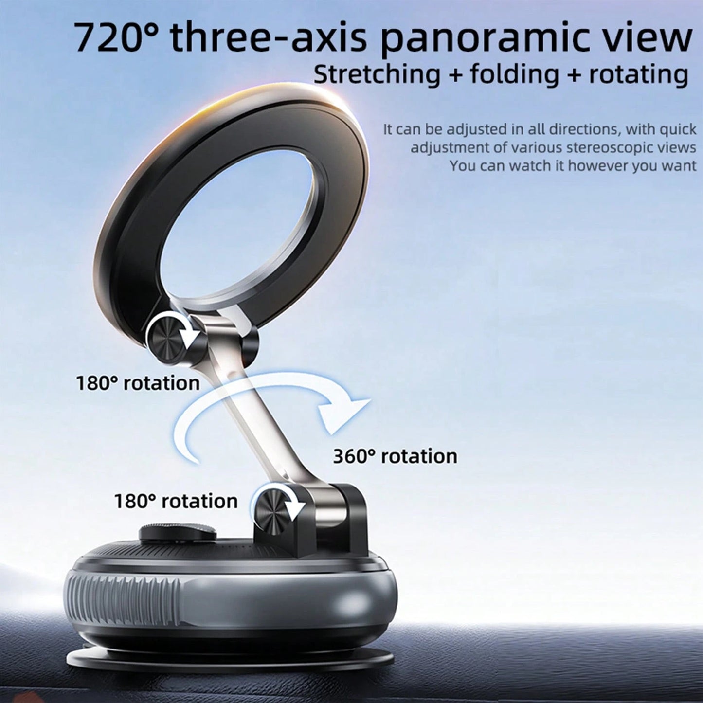 REMAX Vacuum Magnetic Car Phone Holder, Strong Suction Mount With 3-Axis Folding Arm, 720° Rotation Adjustable Smartphone Stand, Aviation Aluminum Alloy Support, Stable Dashboard Windshield Desk Mount