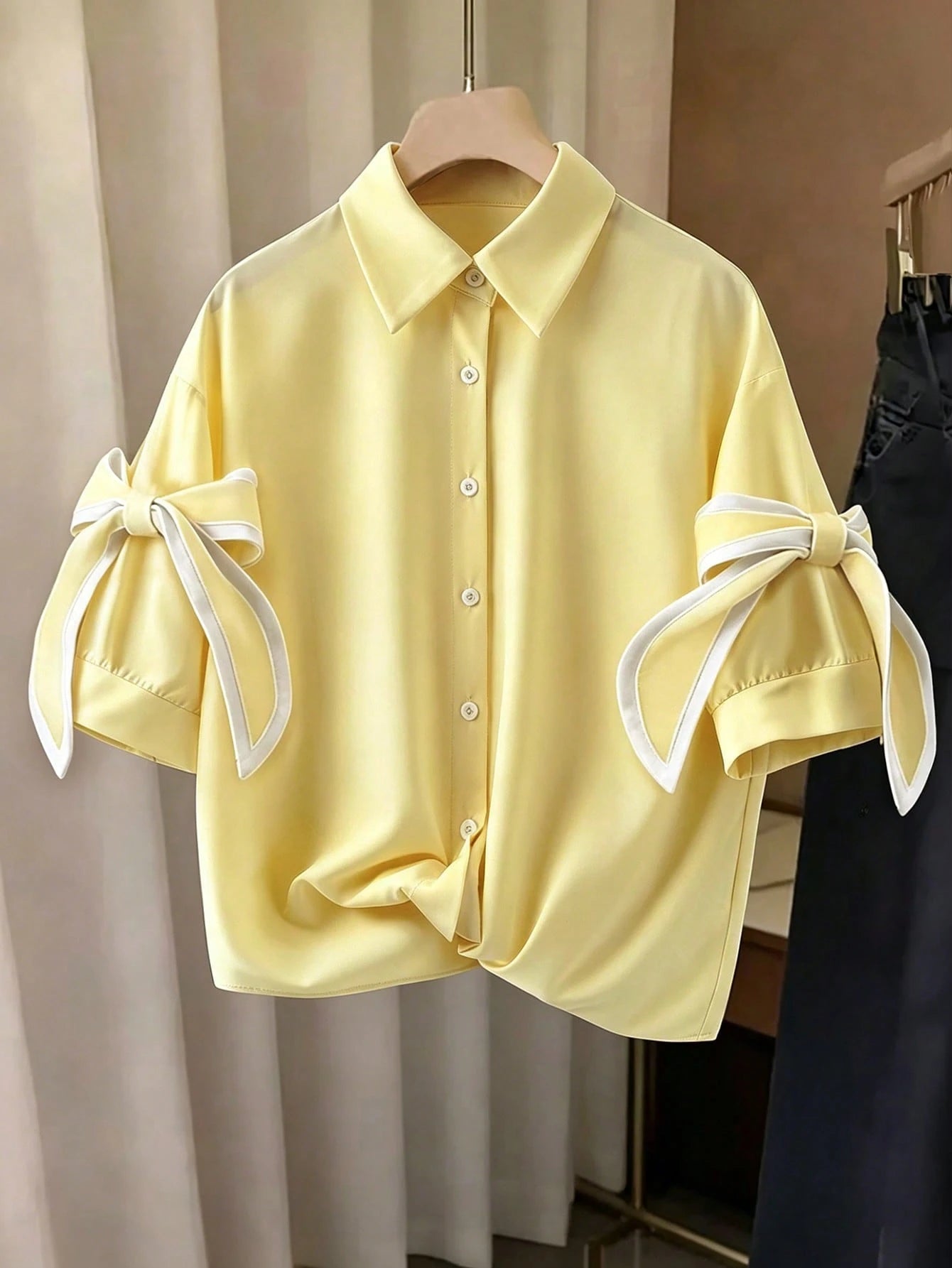 Resyla Elegant Bowknot Decor Shirt, Summer