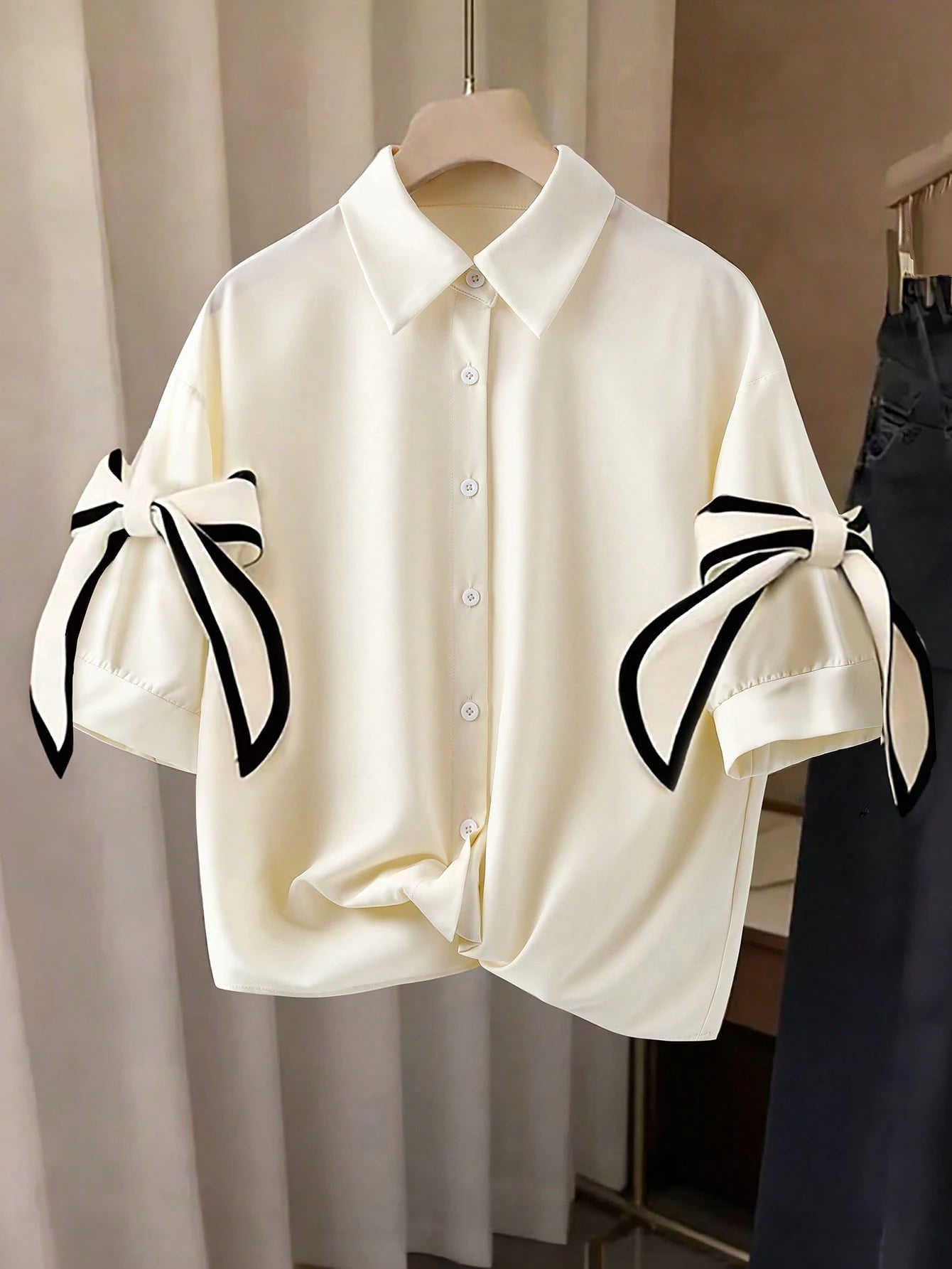 Resyla Elegant Bowknot Decor Shirt, Summer
