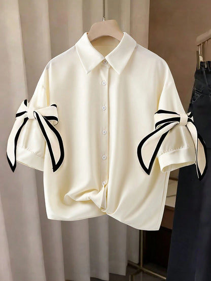 Resyla Elegant Bowknot Decor Shirt, Summer