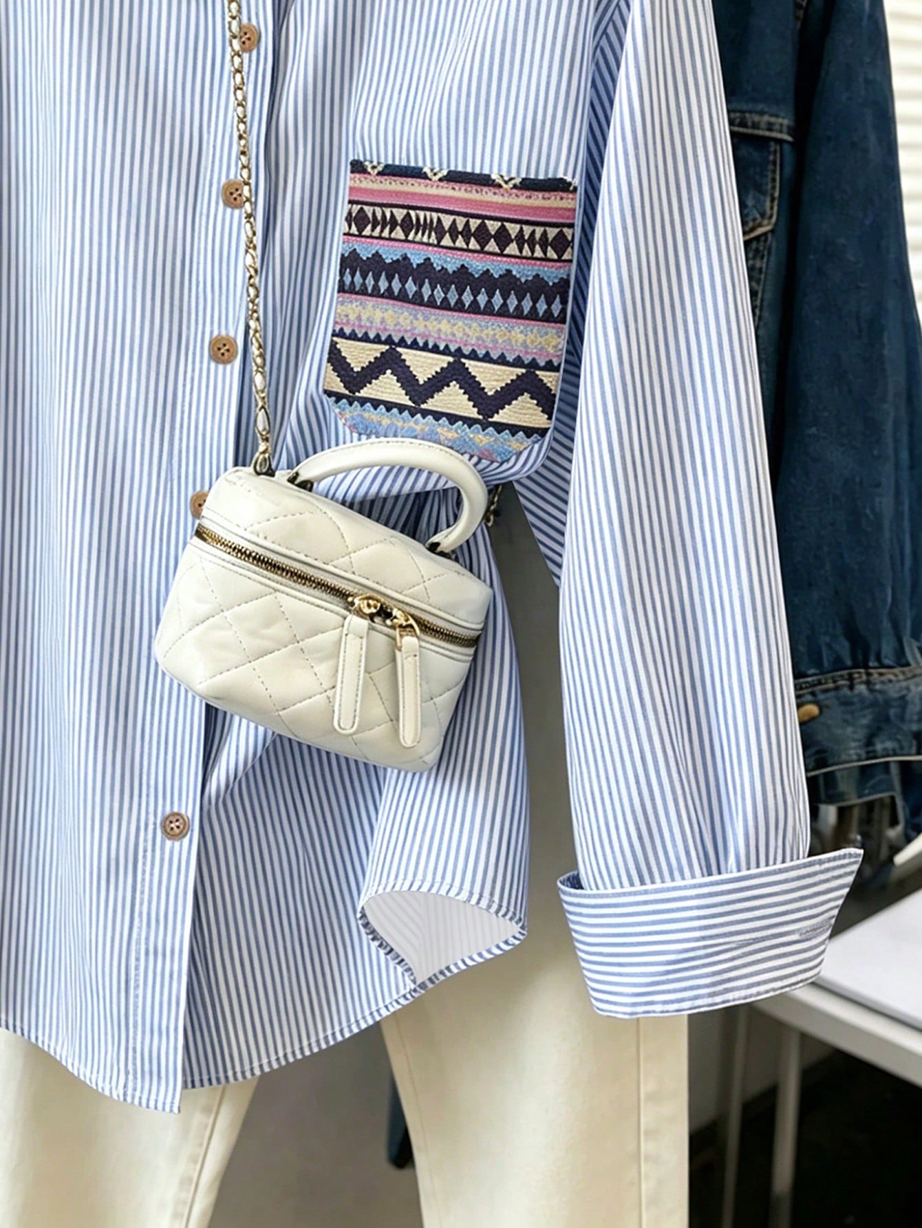 Resyla French Retro Blue And White Stripe Bohemian Contrasting Decorative Striped Shirt,Loose Slim Summer Boho Holiday Vacation Holiday Casual Spring Styles