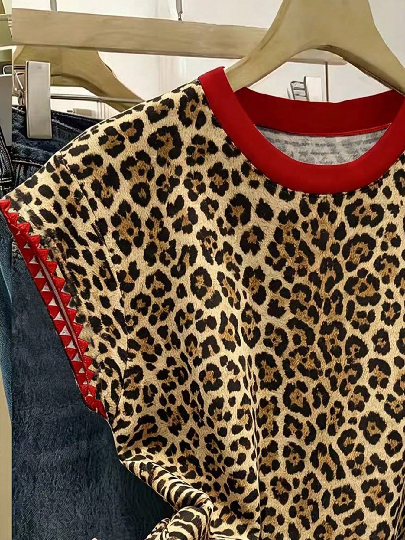 Resyla New Colorblock Leopard Print Short Sleeve T-Shirt, Spring/Summer Embroidered Apparel