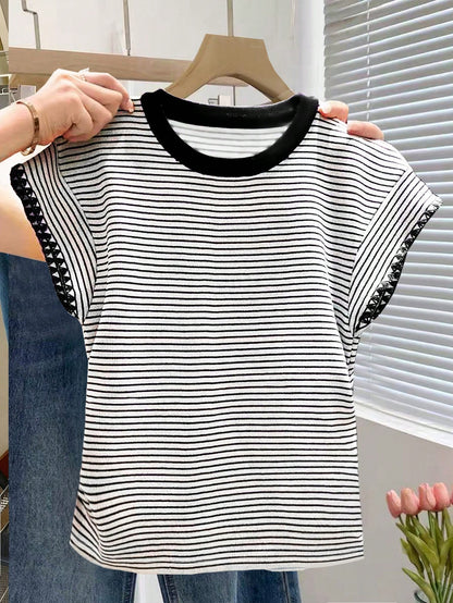 Resyla New Colorblock Leopard Print Short Sleeve T-Shirt, Spring/Summer Embroidered Apparel
