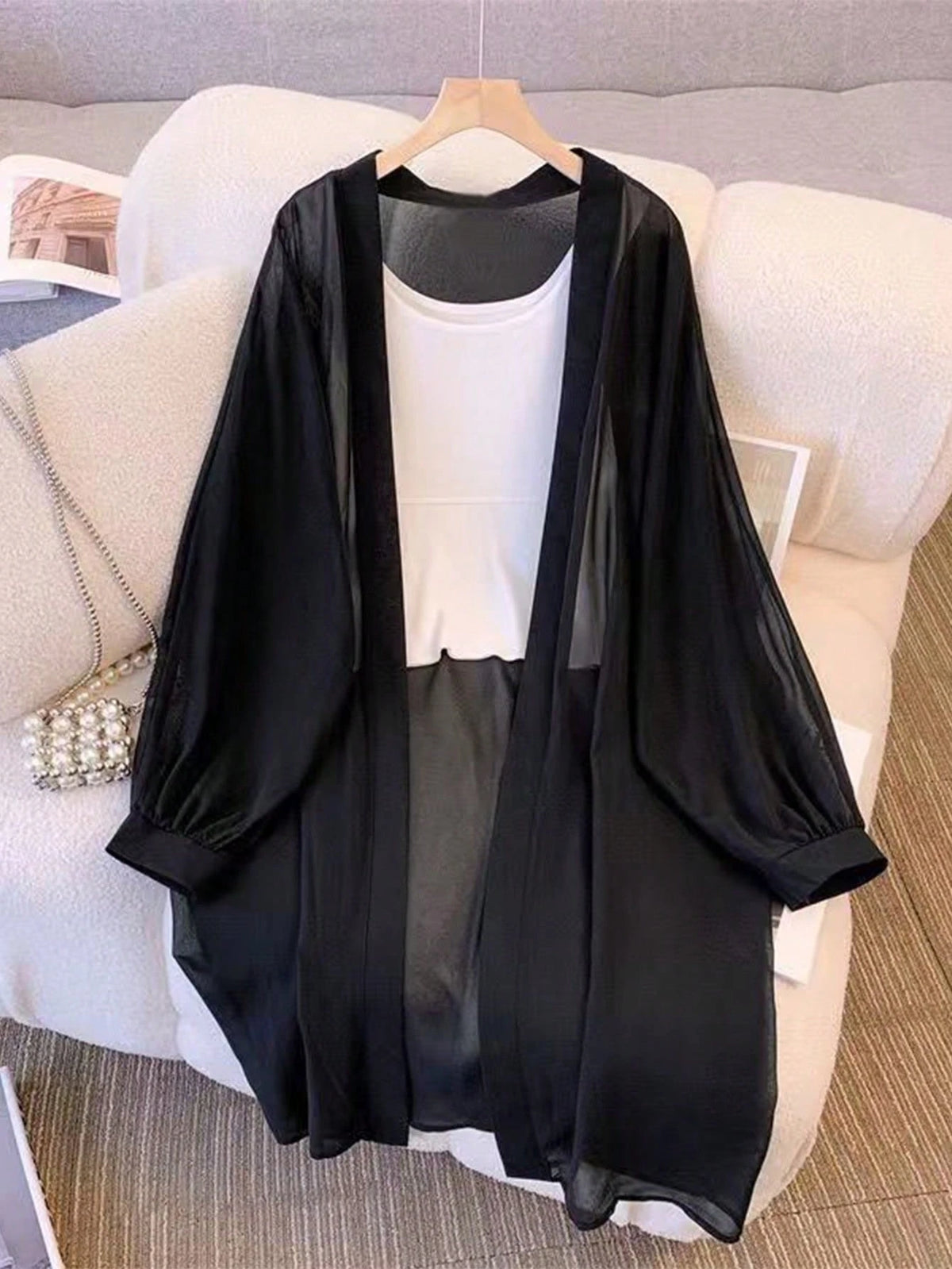 Resyla New Lightweight Chiffon Loose Cardigan Mid-Length Top For Women