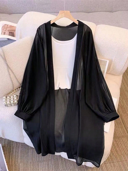 Resyla New Lightweight Chiffon Loose Cardigan Mid-Length Top For Women