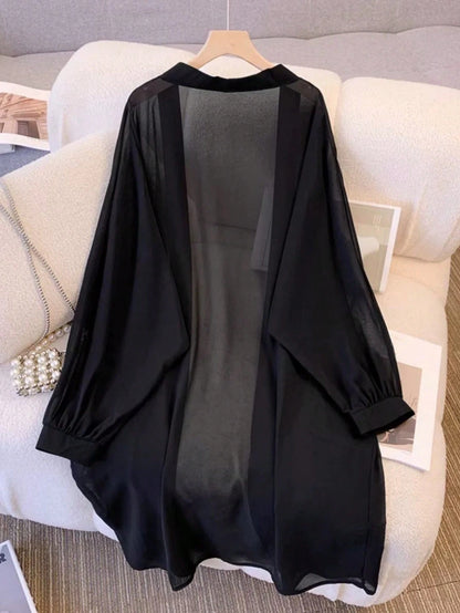 Resyla New Lightweight Chiffon Loose Cardigan Mid-Length Top For Women