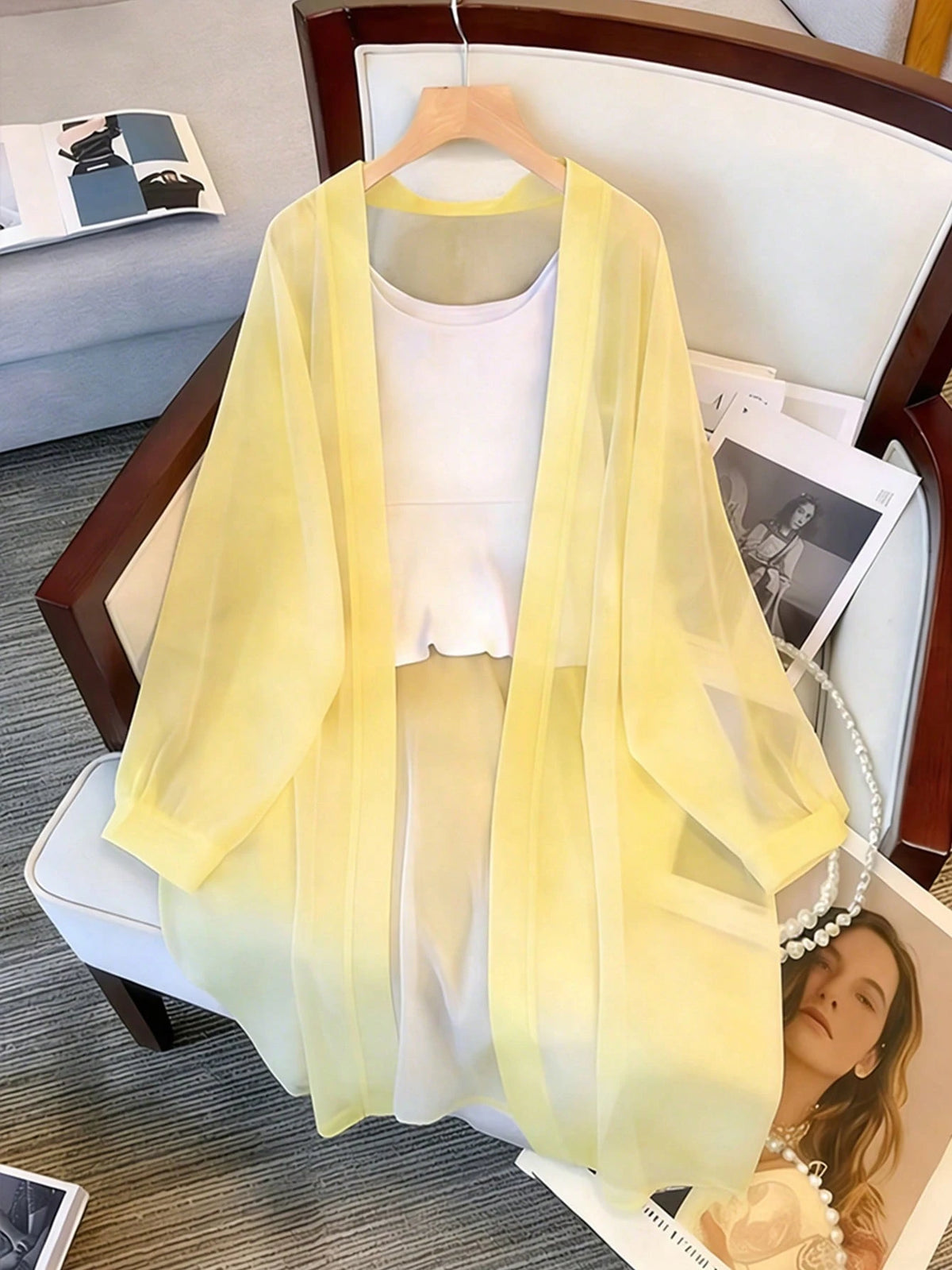 Resyla New Lightweight Chiffon Loose Cardigan Mid-Length Top For Women