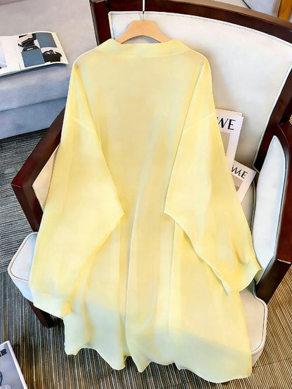 Resyla New Lightweight Chiffon Loose Cardigan Mid-Length Top For Women
