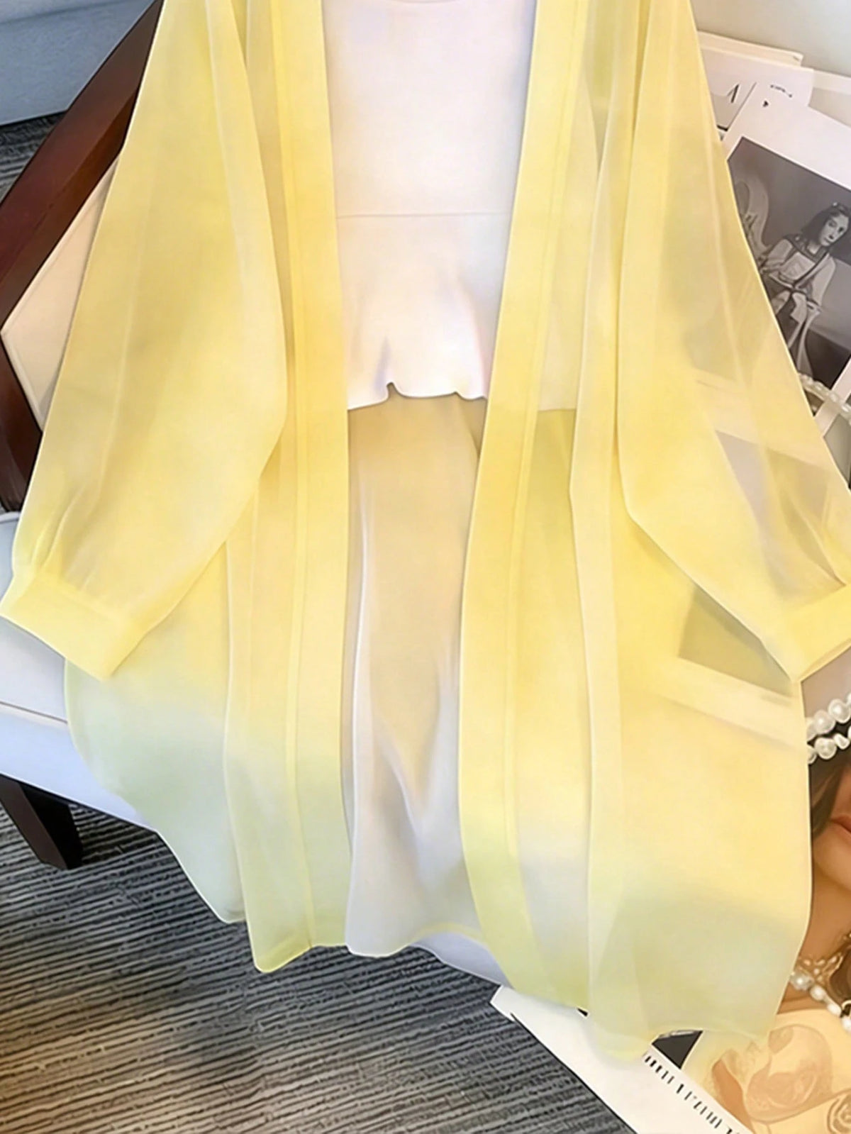 Resyla New Lightweight Chiffon Loose Cardigan Mid-Length Top For Women