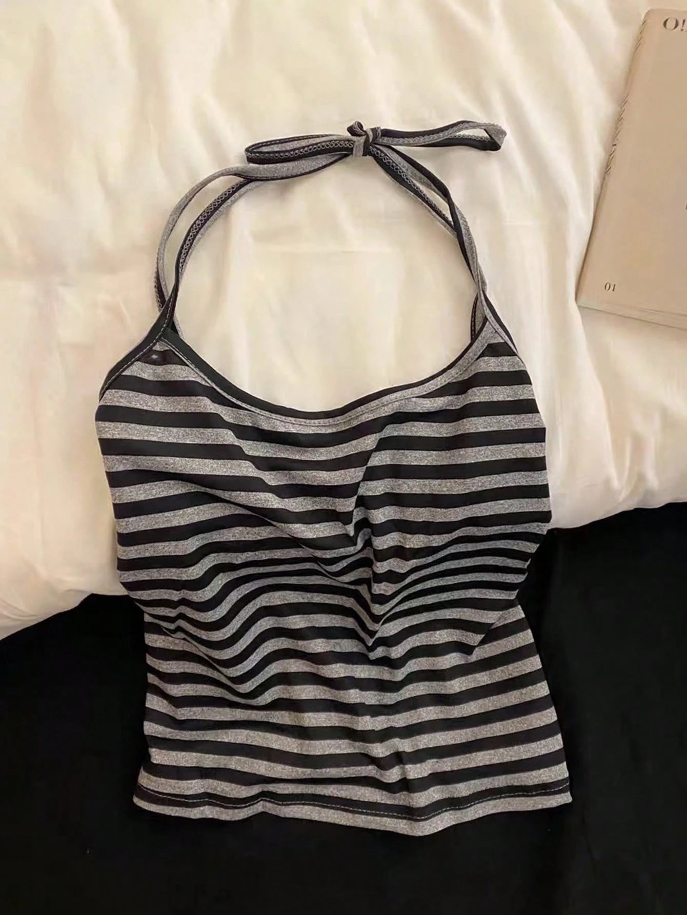 Resyla New Striped Tie Spaghetti Strap Crop Top And Shorts 2 Pieces Set, Casual Sexy Slim Fit
