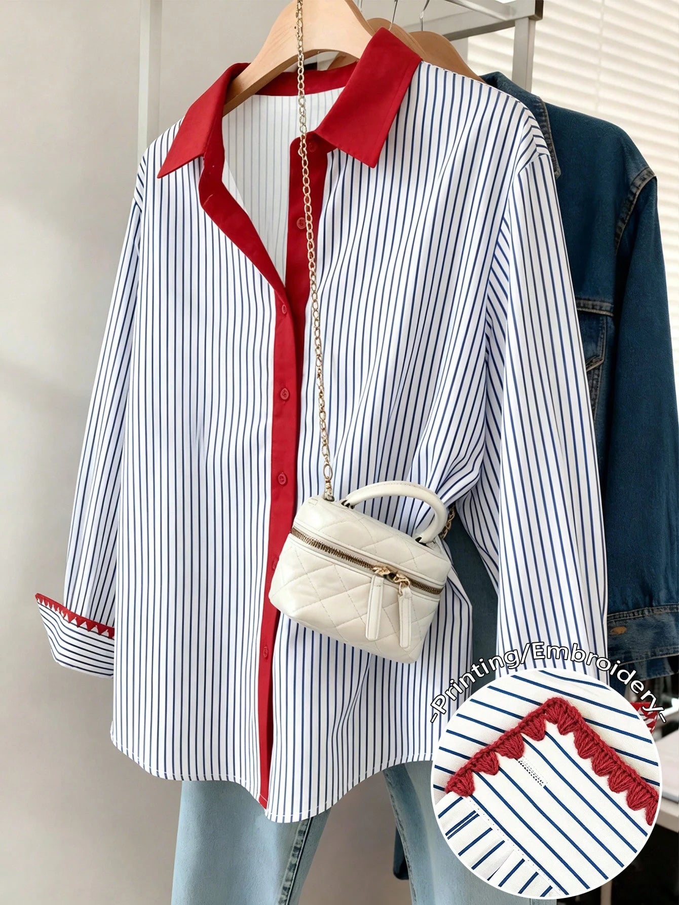 Resyla Plus Size Casual Commuter Striped Shirt Fall