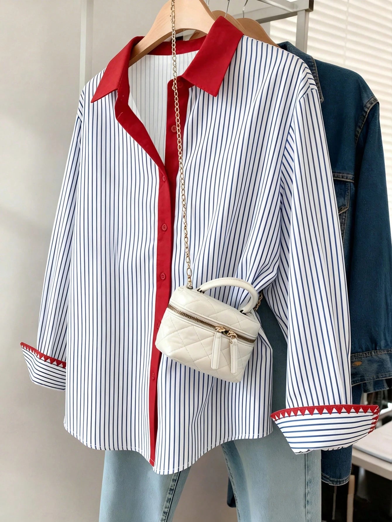 Resyla Plus Size Casual Commuter Striped Shirt Fall