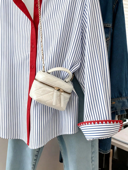 Resyla Plus Size Casual Commuter Striped Shirt Fall