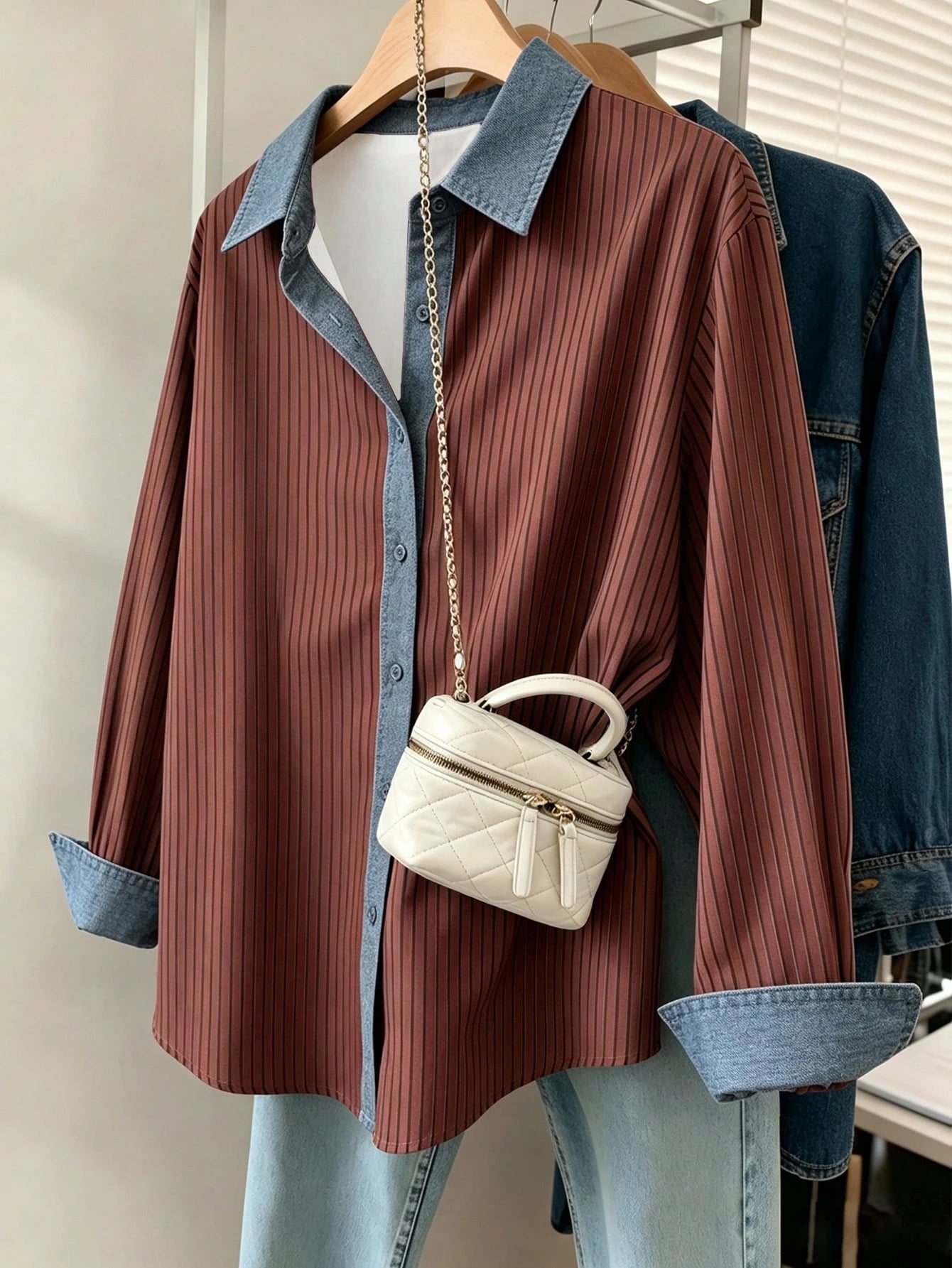 Resyla Plus Size Casual Commuter Striped Shirt Fall