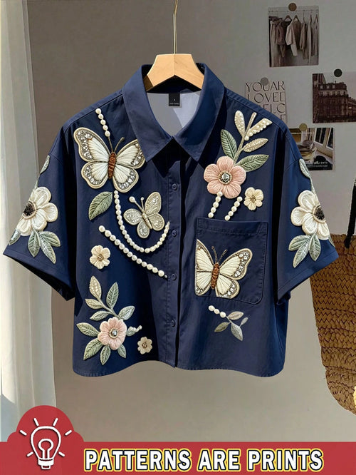 Resyla Plus Size Women's Floral & Butterfly Print Top