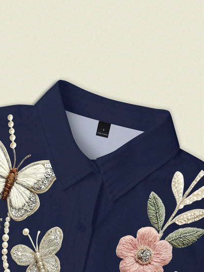 Resyla Plus Size Women's Floral & Butterfly Print Top